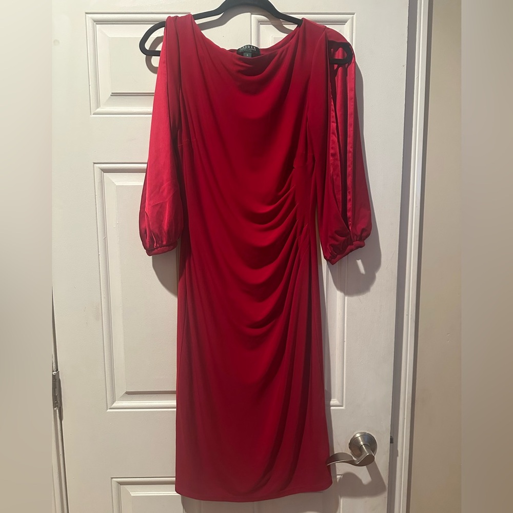Lauren Ralph Lauren Chic Red Draped Long Sleeve Dress-Beautiful!